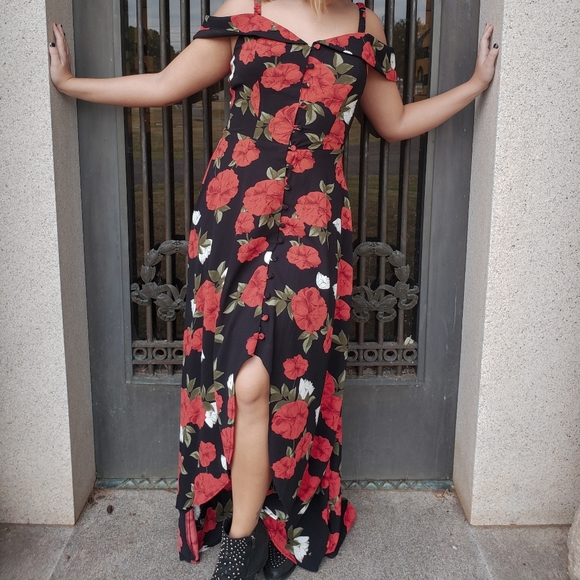 Long Floral Red Black Maxi Dress | Poshmark